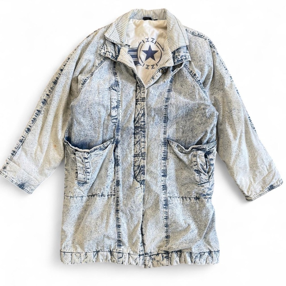 Vintage IZZI Acid Washed Denim Long Jean Jacket